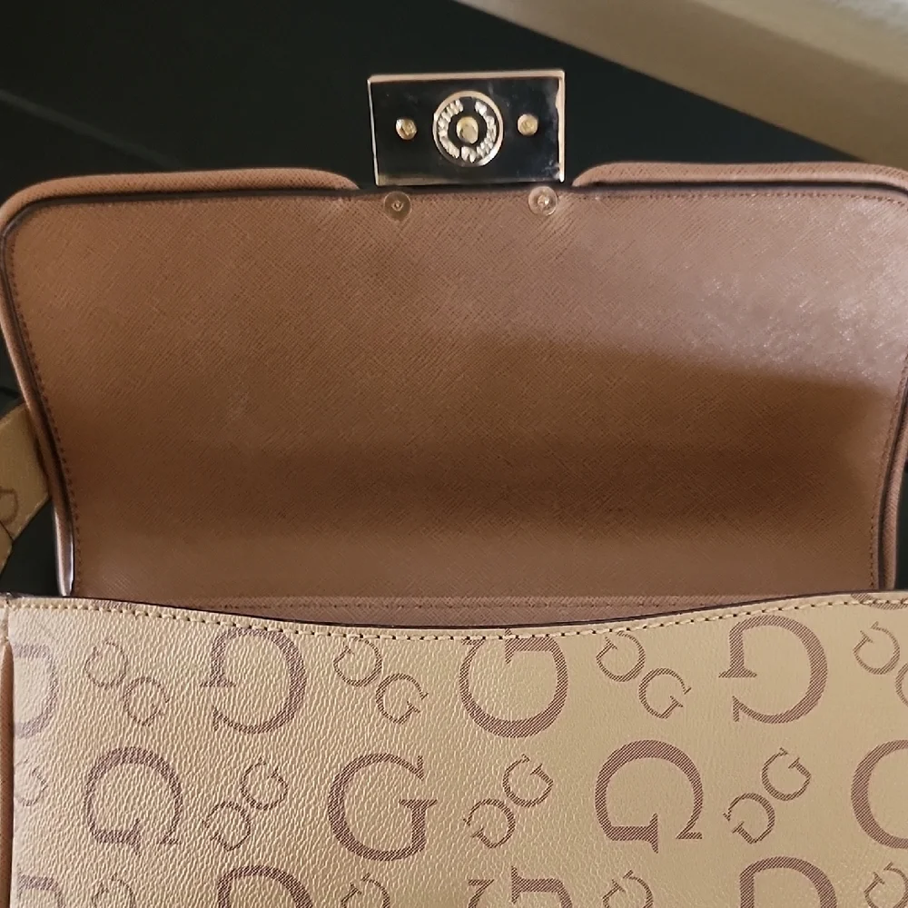 GUESS Y2K Logo Baguette Bag Brown Monogram Shoulder Purse Gold Hardware - Picture 10 of 14